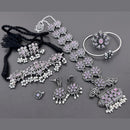 Vaamika Oxidized Plated Long & Choker Necklace Set With Nose Pin , Ring , Kada