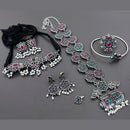 Vaamika Oxidized Plated Long & Choker Necklace Set With Nose Pin , Ring , Kada