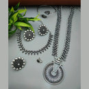 Vaamika Oxidized Plated Long And Short Necklace Set With Nose Ring , Ring , Bracelet Combo