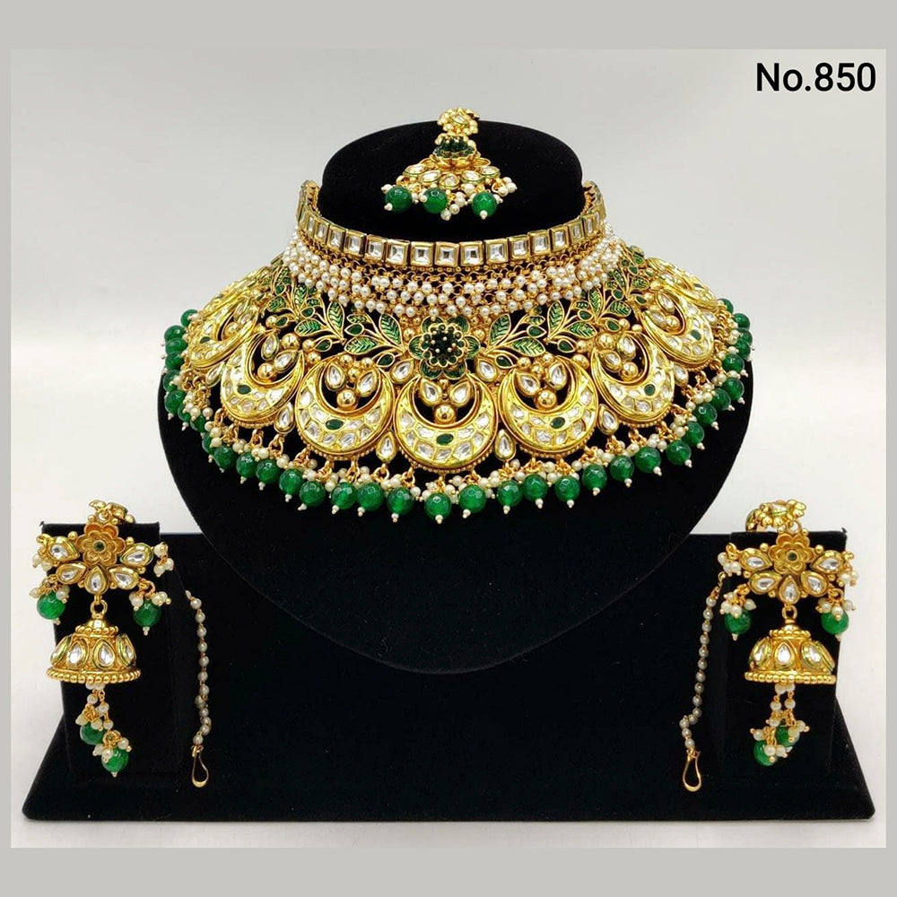 Vaamika Gold Plated Ad Stone & Meenakari & Beads Necklace Set