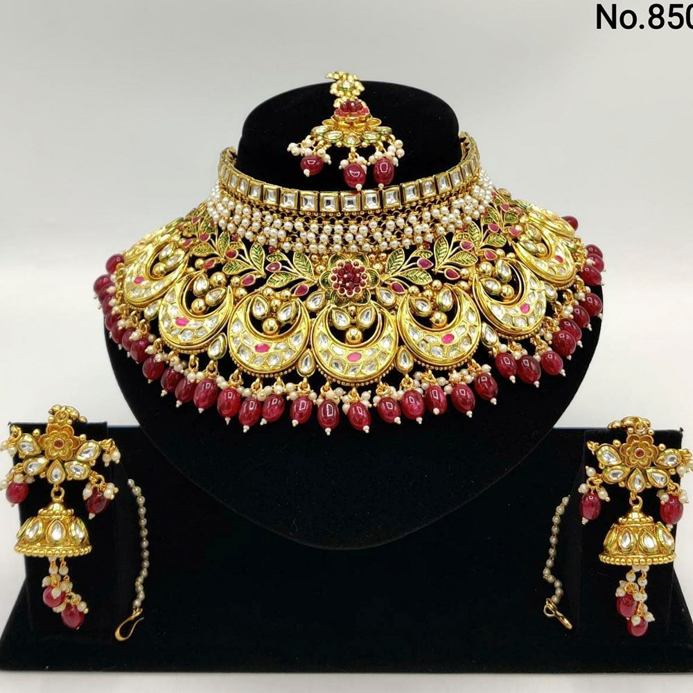 Vaamika Gold Plated Ad Stone & Meenakari & Beads Necklace Set