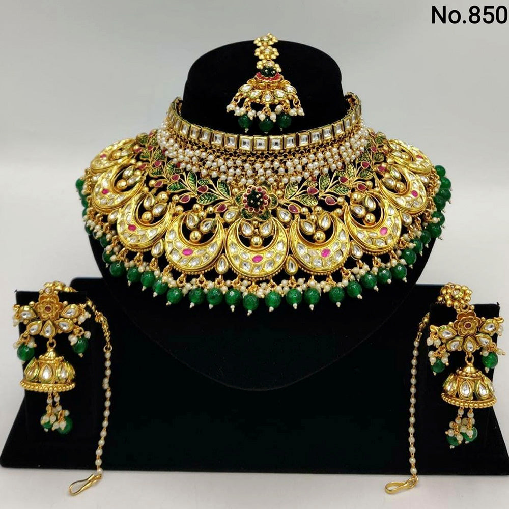 Vaamika Gold Plated Ad Stone & Meenakari & Beads Necklace Set
