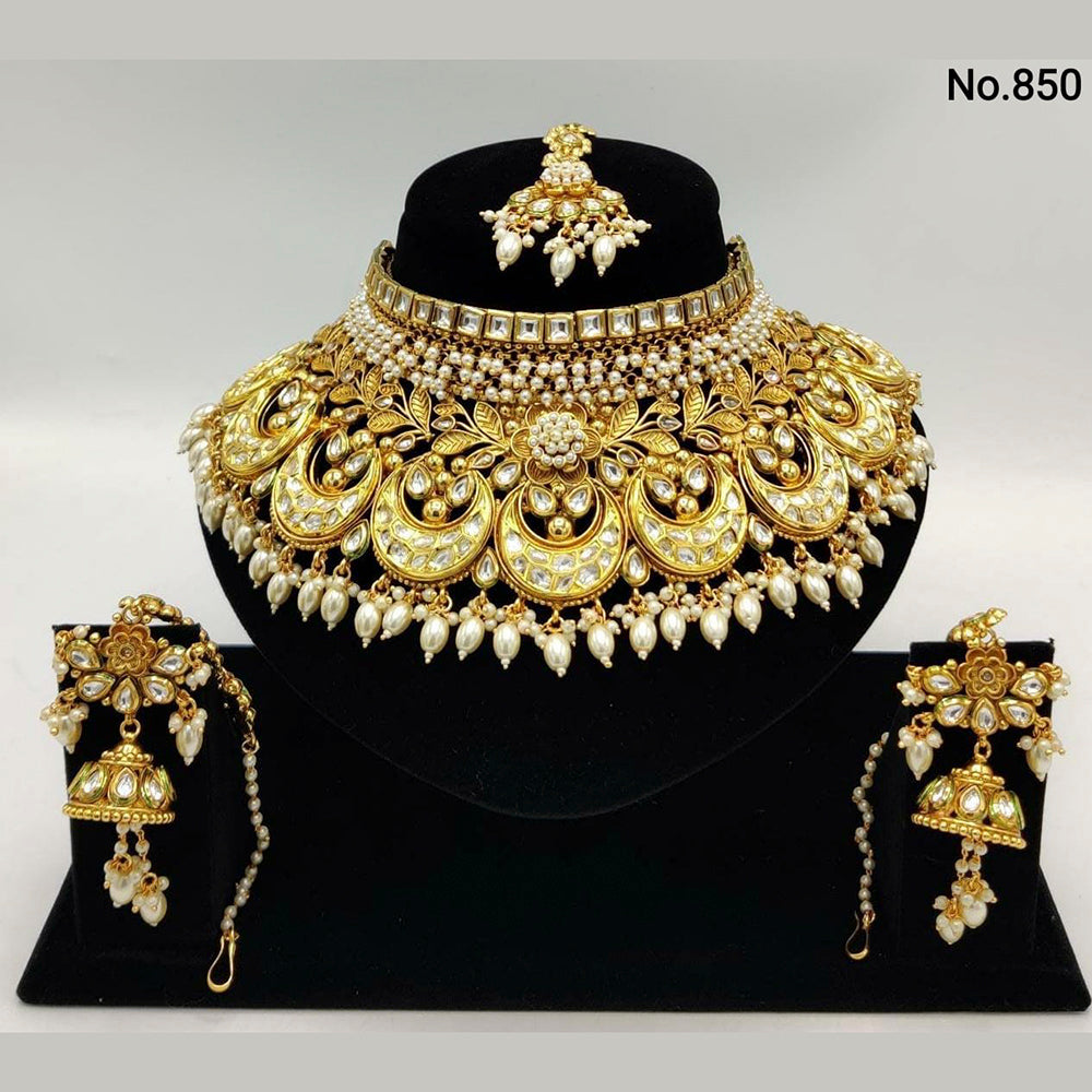 Vaamika Gold Plated Ad Stone & Meenakari & Beads Necklace Set