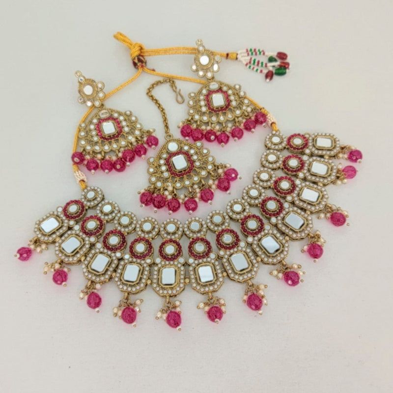 Vaamika Gold Plated Beads & Pearl Mirror Necklace Set