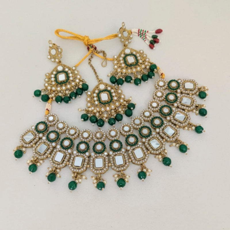 Vaamika Gold Plated Beads & Pearl Mirror Necklace Set