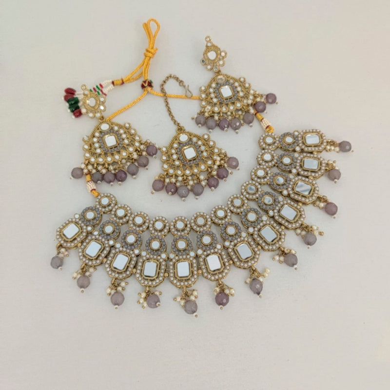 Vaamika Gold Plated Beads & Pearl Mirror Necklace Set