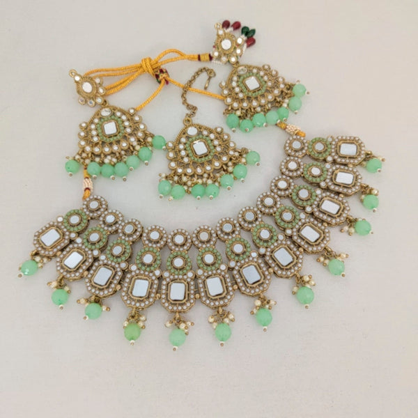 Vaamika Gold Plated Beads & Pearl Mirror Necklace Set