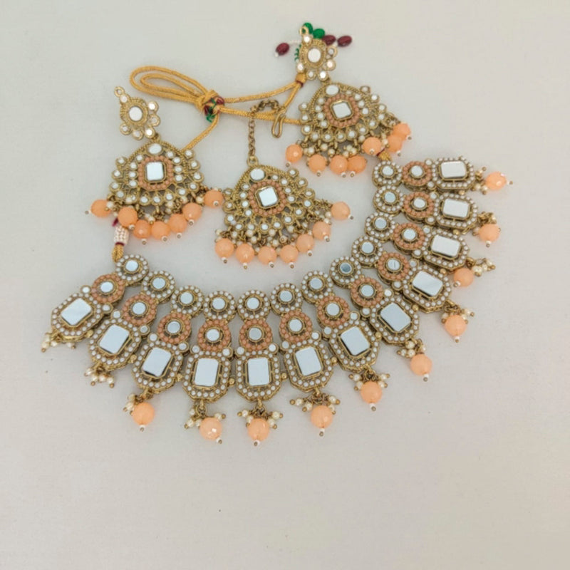 Vaamika Gold Plated Beads & Pearl Mirror Necklace Set