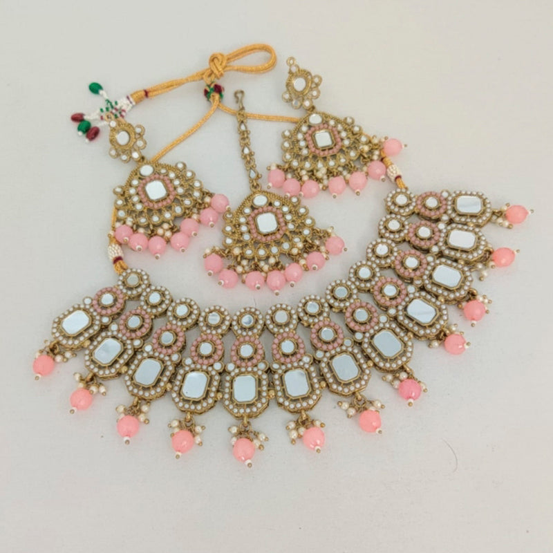 Vaamika Gold Plated Beads & Pearl Mirror Necklace Set