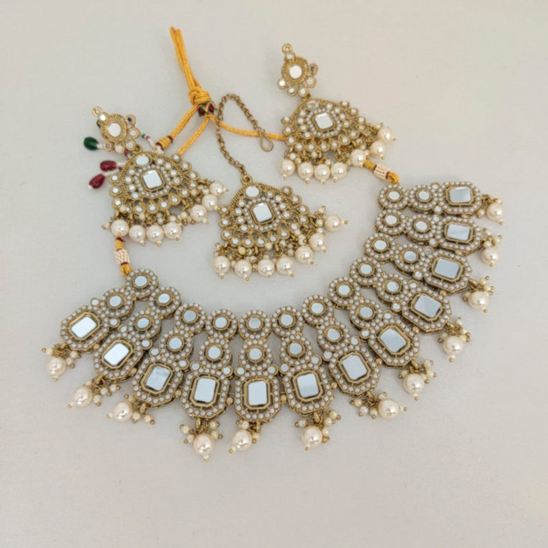 Vaamika Gold Plated Beads & Pearl Mirror Necklace Set