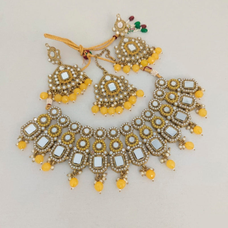 Vaamika Gold Plated Beads & Pearl Mirror Necklace Set