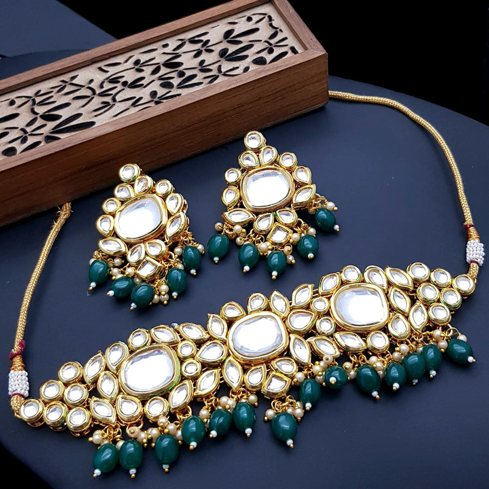 Vaamika Gold  Plated Crystal Stone & Beads Necklace Set