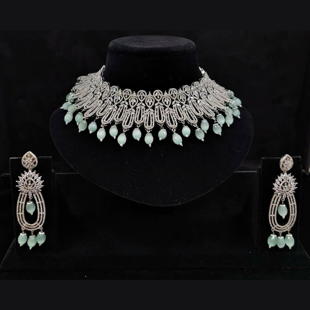 Vaamika Silver Plated Ad Stone Necklace Set