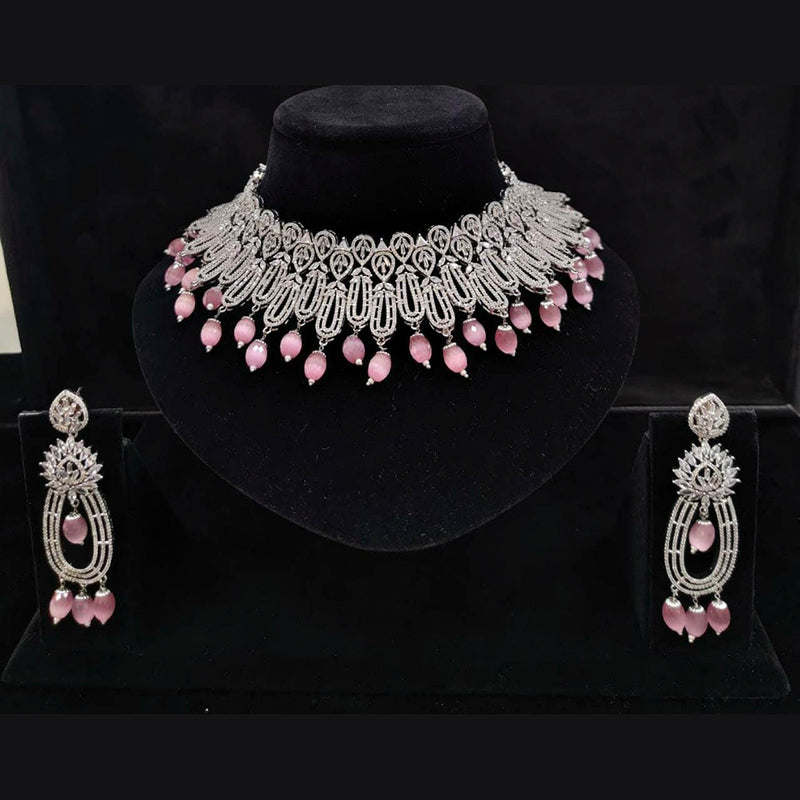 Vaamika Silver Plated Ad Stone Necklace Set