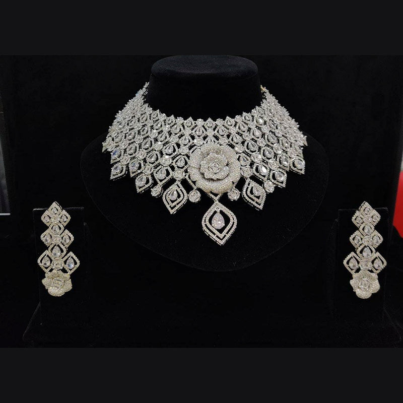 Vaamika Silver Plated Ad Stone Necklace Set