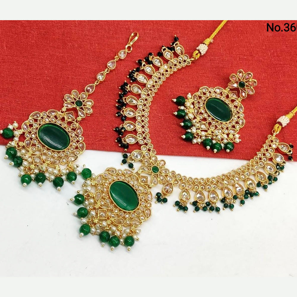 Vaamika Gold Plated Ad Stone & Beads Necklace Set