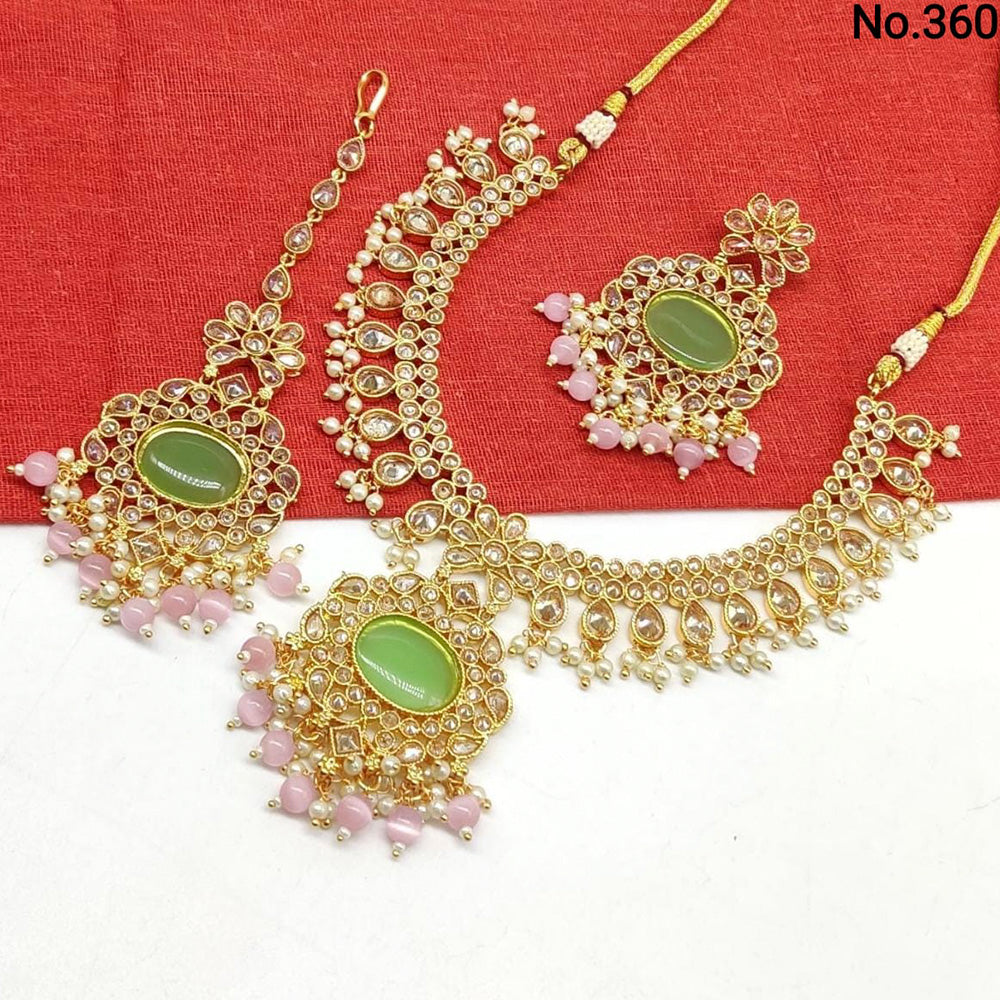 Vaamika Gold Plated Ad Stone & Beads Necklace Set