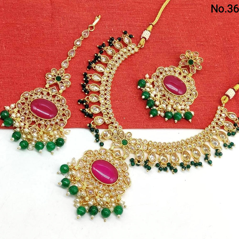 Vaamika Gold Plated Ad Stone & Beads Necklace Set