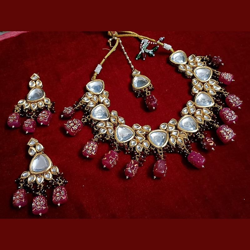 Vaamika Gold Plated Beads & Crystal & Kundan Stone Necklace Set