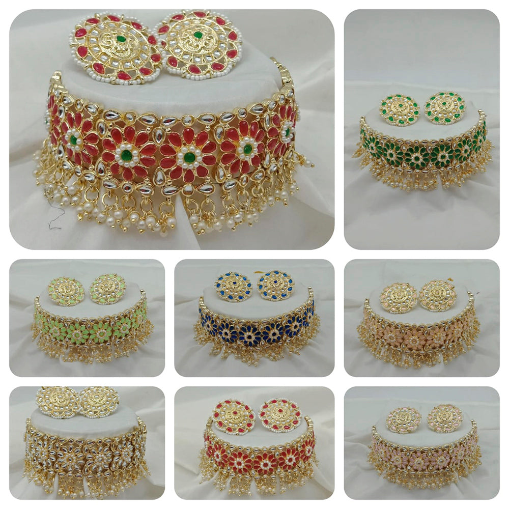 Vaamika Gold Plated Pack Of 3 Meenakari & Kundan Choker Set ( Assorted Color )