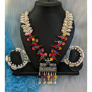 Vaamika Oxidized Shell Necklace Set with Earrings With Birds Work