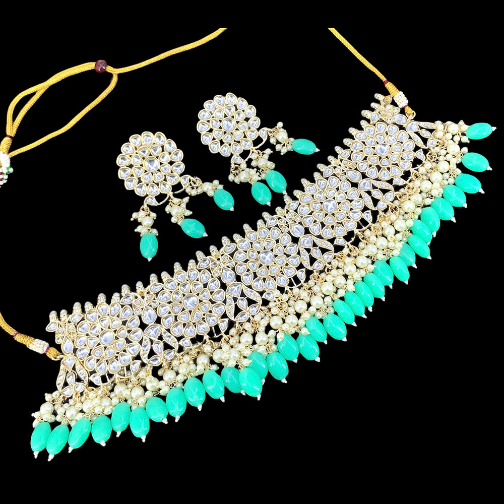 Vaamika Gold Plated Kundan Stone & Beads Necklace Set