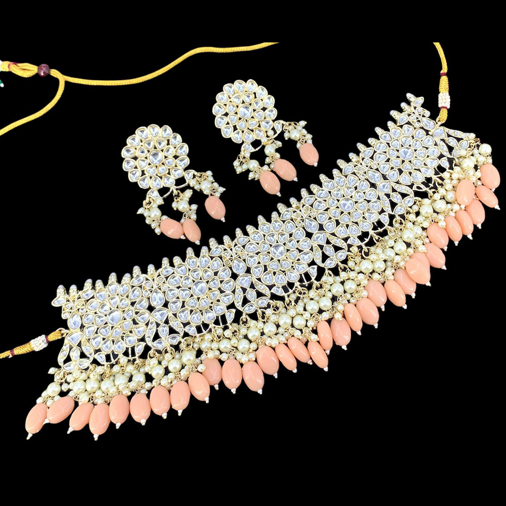 Vaamika Gold Plated Kundan Stone & Beads Necklace Set