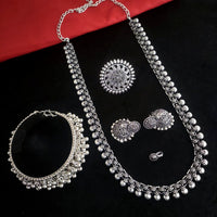 Vaamika Oxidized Plated Long Necklace Set With Nose Ring , Ring Combo
