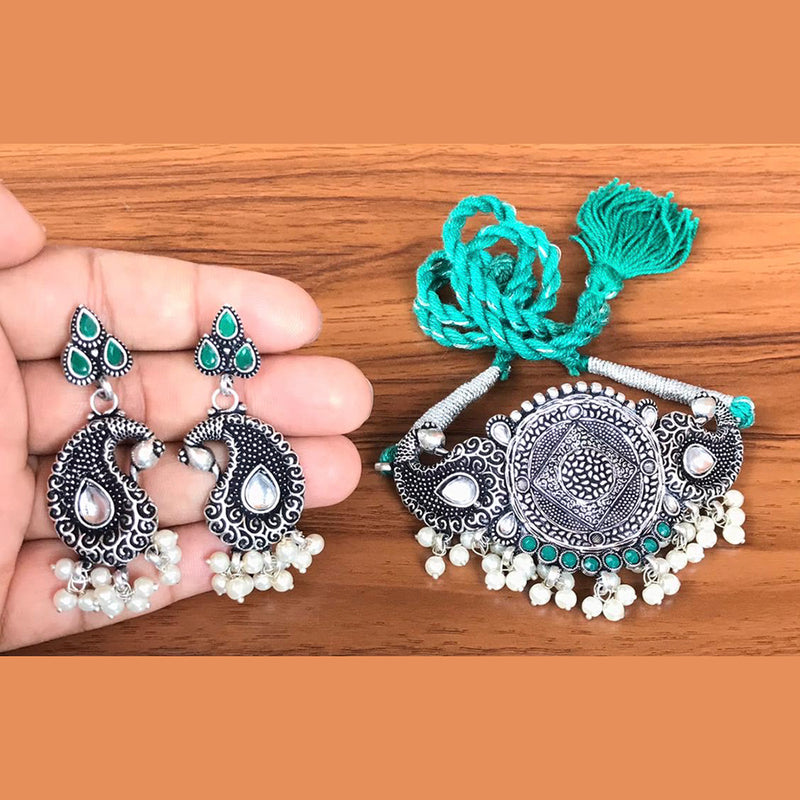 Vaamika Oxidized Plated Pota Stone Thread Necklace Set