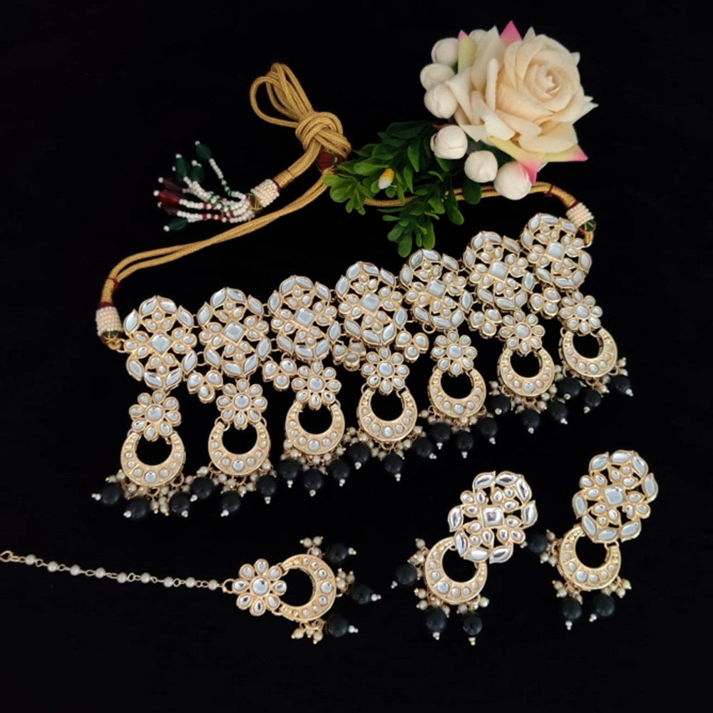 Vaamika Gold Plated Kundan Stone & Beads Necklace Set