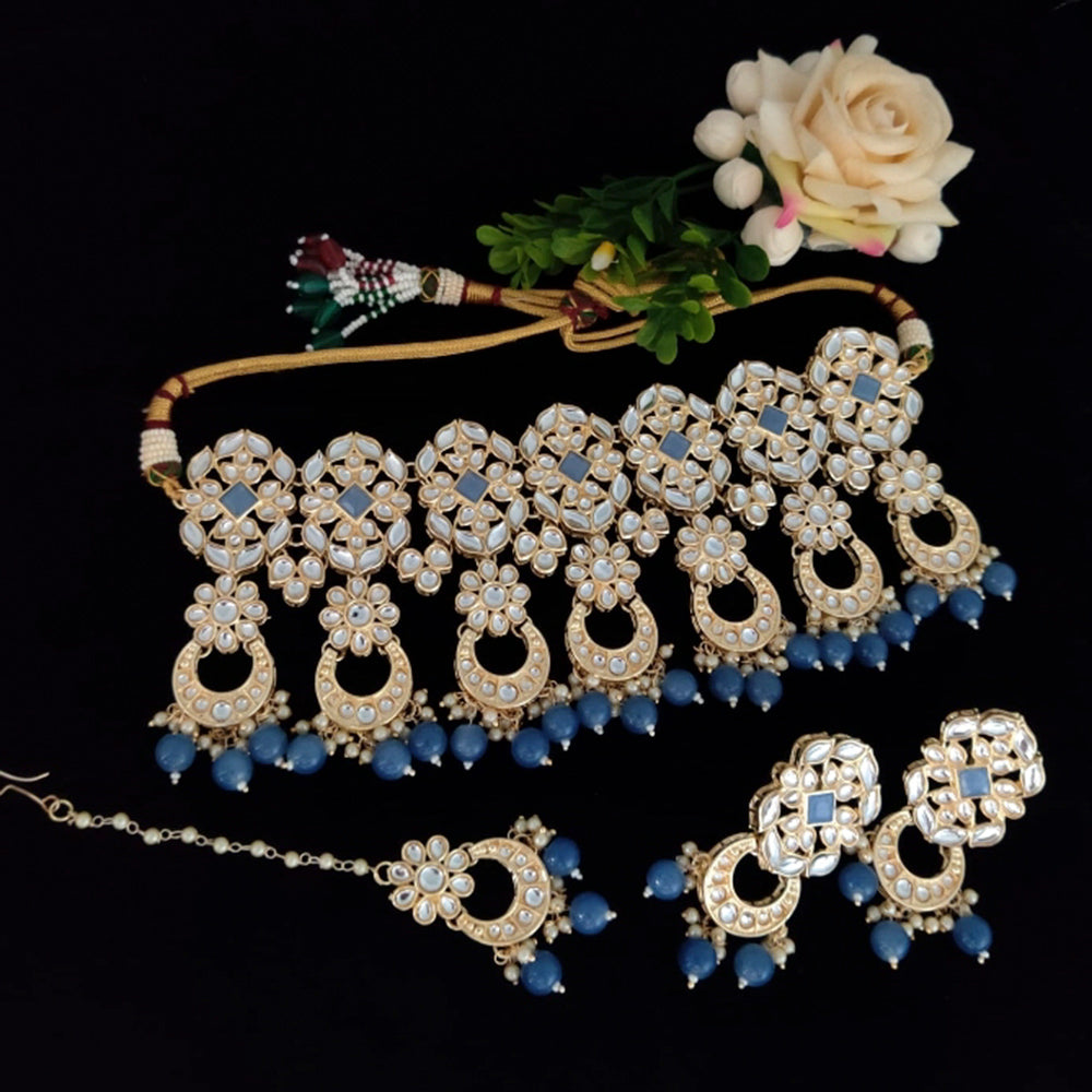 Vaamika Gold Plated Kundan Stone & Beads Necklace Set
