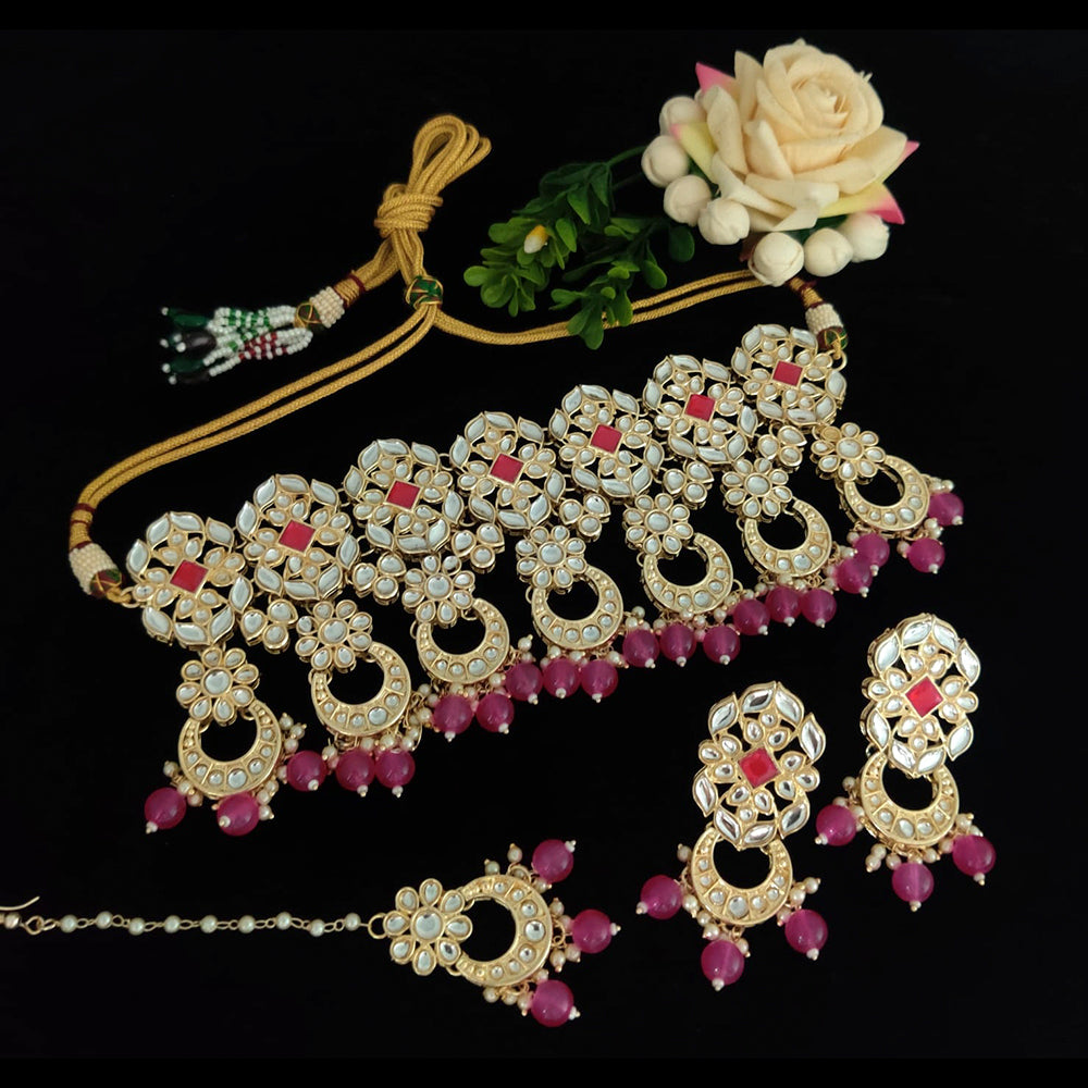 Vaamika Gold Plated Kundan Stone & Beads Necklace Set