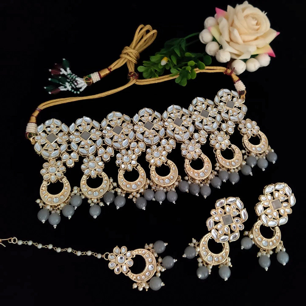 Vaamika Gold Plated Kundan Stone & Beads Necklace Set
