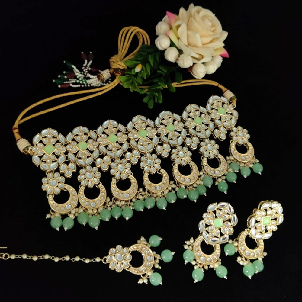 Vaamika Gold Plated Kundan Stone & Beads Necklace Set