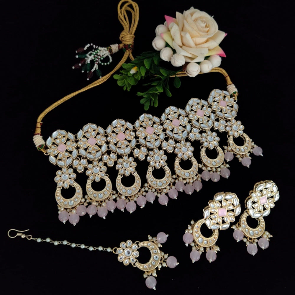 Vaamika Gold Plated Kundan Stone & Beads Necklace Set