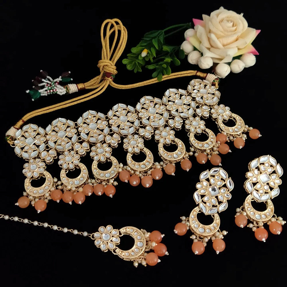 Vaamika Gold Plated Kundan Stone & Beads Necklace Set