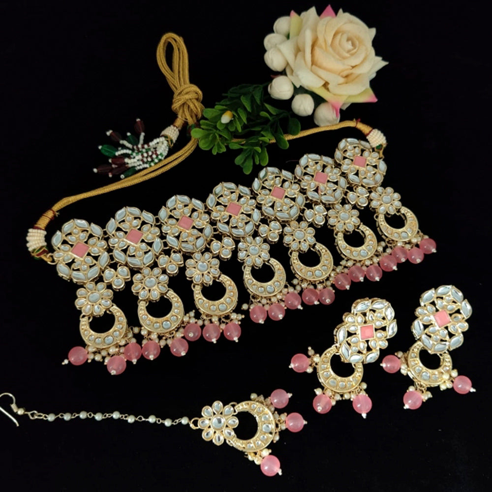 Vaamika Gold Plated Kundan Stone & Beads Necklace Set