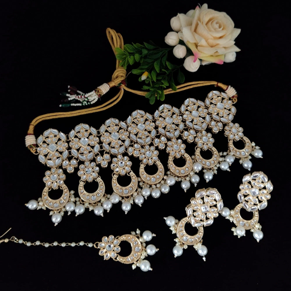 Vaamika Gold Plated Kundan Stone & Beads Necklace Set