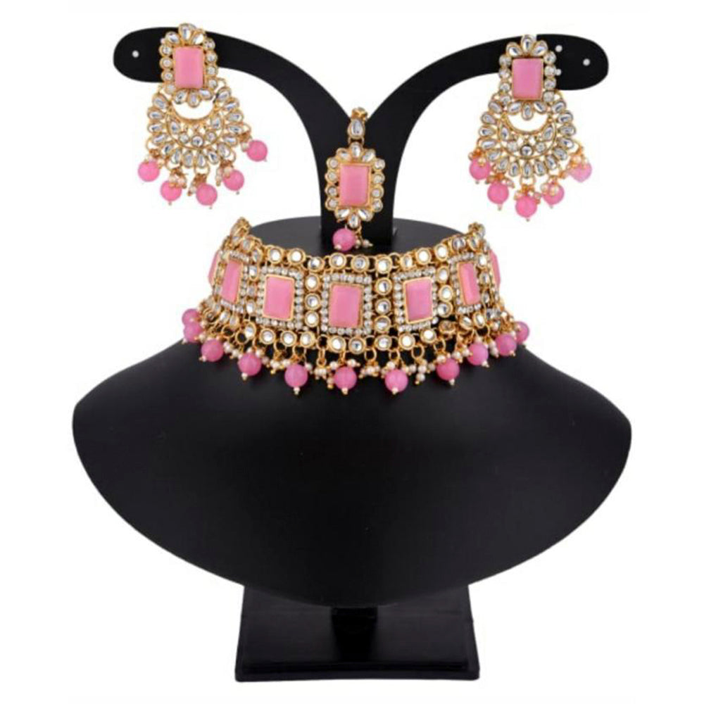 Vaamika Gold Plated Kundan & Austrian & Crystal Stone Choker Necklace Set