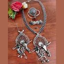 Vaamika Long Oxidised Necklace and Chain Necklace combo set with Stunning Earrings, Nosepin, Kada Bracelet and Big size Finger Ring