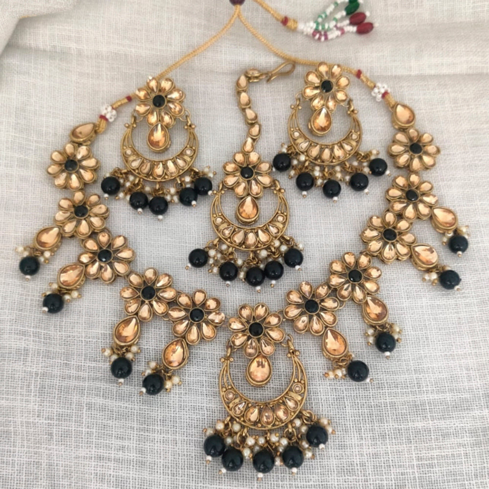 Vaamika Gold Plated Kundan Stone & Beads Necklace Set