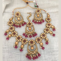 Vaamika Gold Plated Kundan Stone & Beads Necklace Set