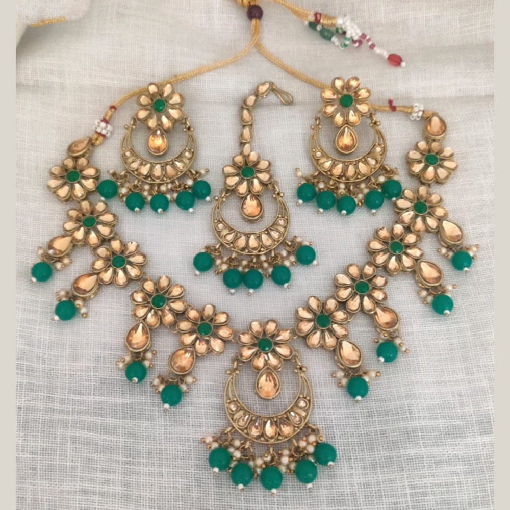 Vaamika Gold Plated Kundan Stone & Beads Necklace Set