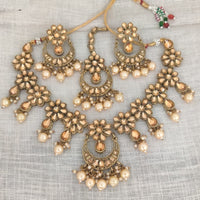 Vaamika Gold Plated Kundan Stone & Beads Necklace Set