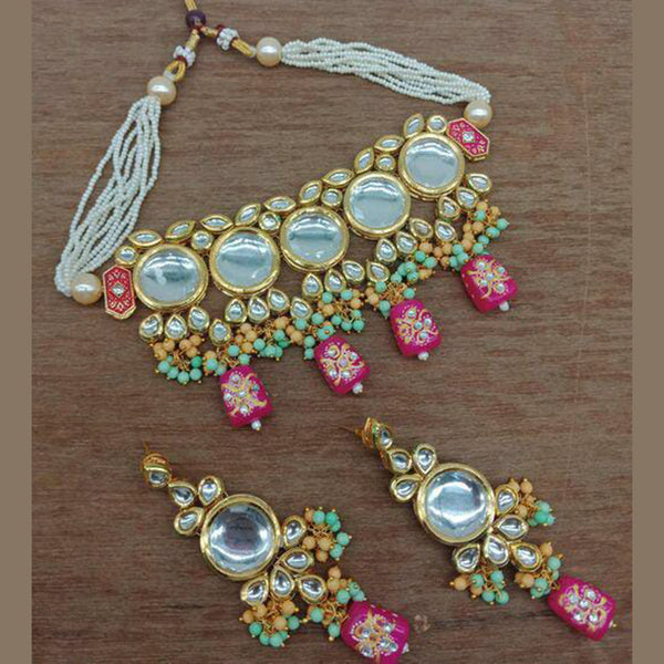 Vaamika Gold Plated Crystal Stone & Beads Necklace Set