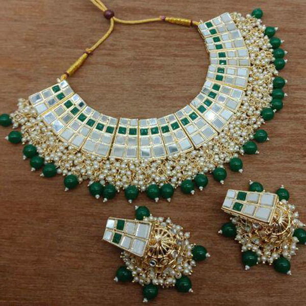 Vaamika Gold Plated Beads Mirror Choker Necklace Set