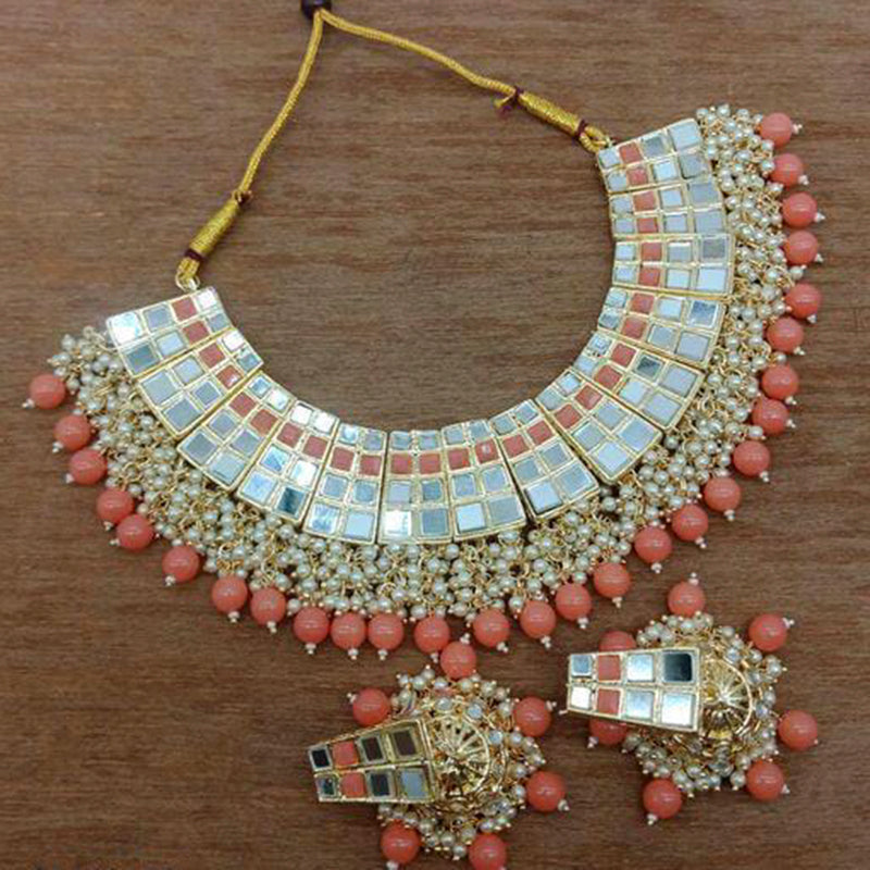 Vaamika Gold Plated Beads Mirror Choker Necklace Set