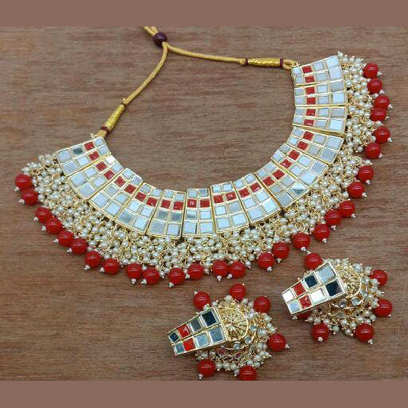 Vaamika Gold Plated Beads Mirror Choker Necklace Set