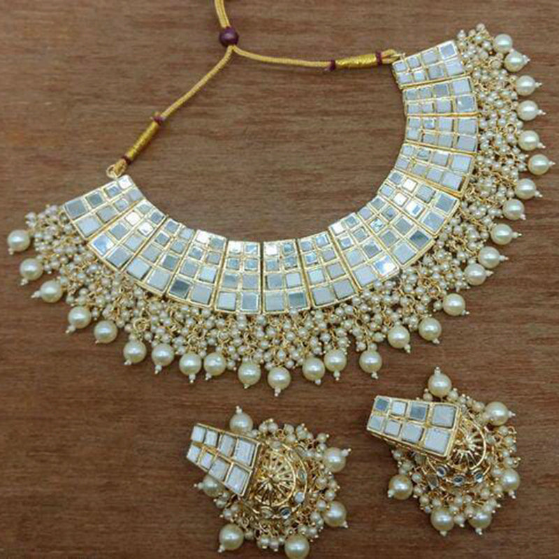 Vaamika Gold Plated Beads Mirror Choker Necklace Set