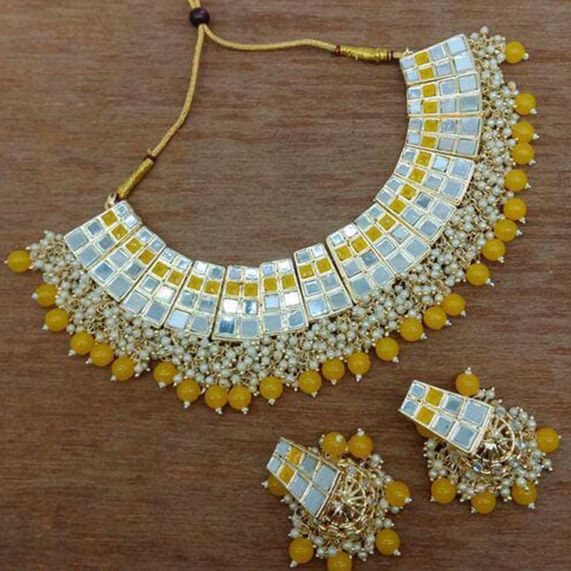 Vaamika Gold Plated Beads Mirror Choker Necklace Set